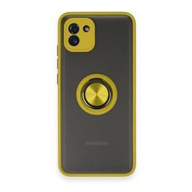BSSM Samsung Galaxy A03 Montreal Yüzüklü Silikon Kapak Sarı Kılıf