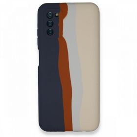 BSSM Samsung Galaxy A03S Ebruli Lansman Silikon Lacivert-Krem Kılıf