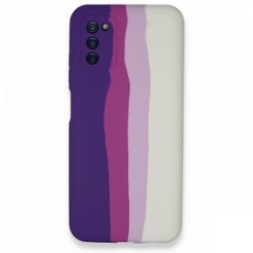 BSSM Samsung Galaxy A03S Ebruli Lansman Silikon Mor-Beyaz Kılıf