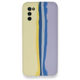 BSSM Samsung Galaxy A03S Ebruli Lansman Silikon Sarı-Lila Kılıf