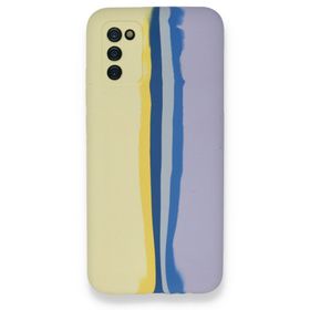 BSSM Samsung Galaxy A03S Ebruli Lansman Silikon Sarı-Lila Kılıf