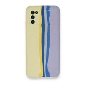 BSSM Samsung Galaxy A03S Ebruli Lansman Silikon Sarı-Lila Kılıf