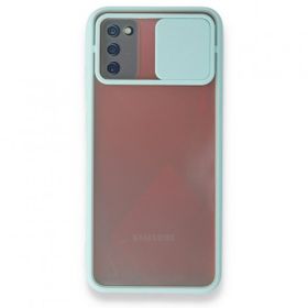 BSSM Samsung Galaxy A03S Palm Buzlu Kamera Sürgülü Silikon Turkuaz Kılıf
