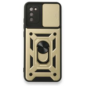 BSSM Samsung Galaxy A03S Pars Lens Yüzüklü Silikon Gold Kılıf