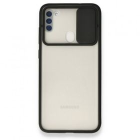 BSSM Samsung Galaxy A11 Palm Buzlu Kamera Sürgülü Silikon Siyah Kılıf
