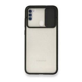 BSSM Samsung Galaxy A11 Palm Buzlu Kamera Sürgülü Silikon Siyah Kılıf