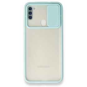 BSSM Samsung Galaxy A11 Palm Buzlu Kamera Sürgülü Silikon Turkuaz Kılıf