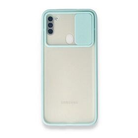 BSSM Samsung Galaxy A11 Palm Buzlu Kamera Sürgülü Silikon Turkuaz Kılıf