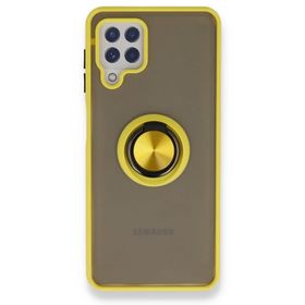 BSSM Samsung Galaxy A22 Montreal Yüzüklü Silikon Kapak Sarı Kılıf