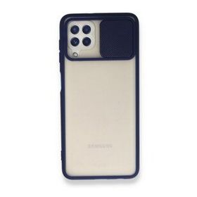 BSSM Samsung Galaxy A22 Palm Buzlu Kamera Sürgülü Silikon Lacivert Kılıf