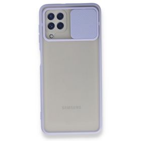 BSSM Samsung Galaxy A22 Palm Buzlu Kamera Sürgülü Silikon Lila Kılıf