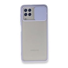 BSSM Samsung Galaxy A22 Palm Buzlu Kamera Sürgülü Silikon Lila Kılıf