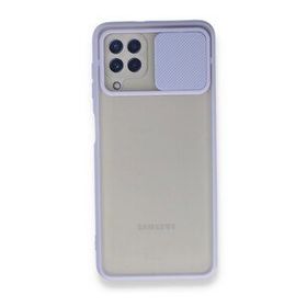 BSSM Samsung Galaxy A22 Palm Buzlu Kamera Sürgülü Silikon Lila Kılıf