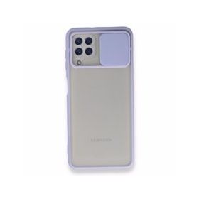BSSM Samsung Galaxy A22 Palm Buzlu Kamera Sürgülü Silikon Lila Kılıf