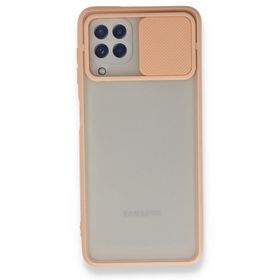 BSSM Samsung Galaxy A22 Palm Buzlu Kamera Sürgülü Silikon Pembe Kılıf