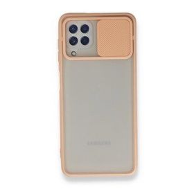 BSSM Samsung Galaxy A22 Palm Buzlu Kamera Sürgülü Silikon Pembe Kılıf