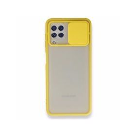 BSSM Samsung Galaxy A22 Palm Buzlu Kamera Sürgülü Silikon Sarı Kılıf