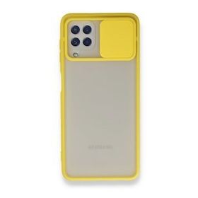 BSSM Samsung Galaxy A22 Palm Buzlu Kamera Sürgülü Silikon Sarı Kılıf