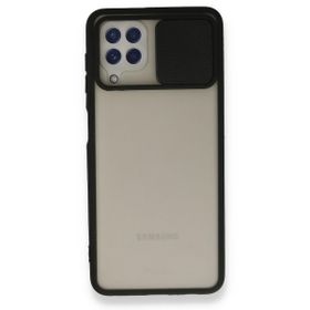 BSSM Samsung Galaxy A22 Palm Buzlu Kamera Sürgülü Silikon Siyah Kılıf