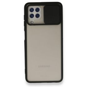 BSSM Samsung Galaxy A22 Palm Buzlu Kamera Sürgülü Silikon Siyah Kılıf