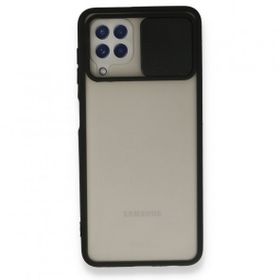 BSSM Samsung Galaxy A22 Palm Buzlu Kamera Sürgülü Silikon Siyah Kılıf
