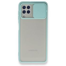BSSM Samsung Galaxy A22 Palm Buzlu Kamera Sürgülü Silikon Turkuaz Kılıf