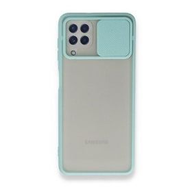 BSSM Samsung Galaxy A22 Palm Buzlu Kamera Sürgülü Silikon Turkuaz Kılıf