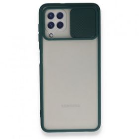 BSSM Samsung Galaxy A22 Palm Buzlu Kamera Sürgülü Silikon Yeşil Kılıf