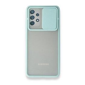 BSSM Samsung Galaxy A32 Palm Buzlu Kamera Sürgülü Silikon Turkuaz Kılıf