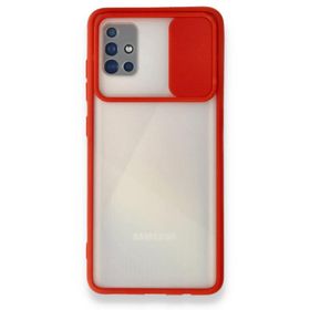 BSSM Samsung Galaxy A71 Palm Buzlu Kamera Sürgülü Kırmızı Silikon Kılıf