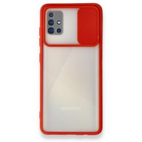 BSSM Samsung Galaxy A71 Palm Buzlu Kamera Sürgülü Kırmızı Silikon Kılıf
