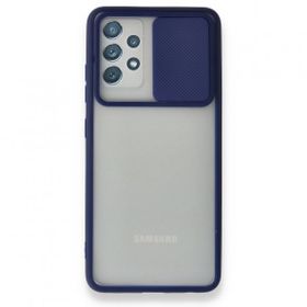 BSSM Samsung Galaxy A72 Palm Buzlu Kamera Sürgülü Silikon Lacivert Kılıf