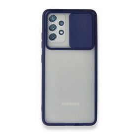 BSSM Samsung Galaxy A72 Palm Buzlu Kamera Sürgülü Silikon Lacivert Kılıf