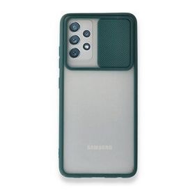 BSSM Samsung Galaxy A72 Palm Buzlu Kamera Sürgülü Silikon Yeşil Kılıf