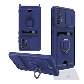BSSM Samsung Galaxy A72 Zuma Kartvizitli Yüzüklü Silikon Lacivert Kılıf