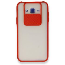 BSSM Samsung Galaxy J7 Palm Buzlu Kamera Sürgülü Silikon - Kırmızı Kılıf