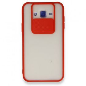 BSSM Samsung Galaxy J7 Palm Buzlu Kamera Sürgülü Silikon - Kırmızı Kılıf