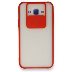 BSSM Samsung Galaxy J7 Palm Buzlu Kamera Sürgülü Silikon - Kırmızı Kılıf