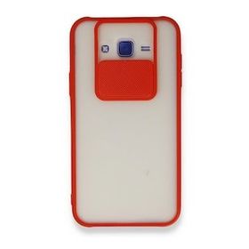 BSSM Samsung Galaxy J7 Palm Buzlu Kamera Sürgülü Silikon - Kırmızı Kılıf
