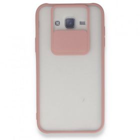 BSSM Samsung Galaxy J7 Palm Buzlu Kamera Sürgülü Silikon - Pembe Kılıf