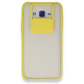 BSSM Samsung Galaxy J7 Palm Buzlu Kamera Sürgülü Silikon - Sarı Kılıf