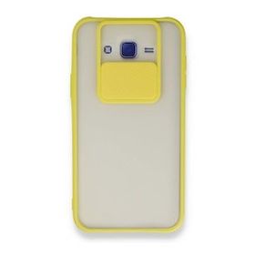 BSSM Samsung Galaxy J7 Palm Buzlu Kamera Sürgülü Silikon - Sarı Kılıf