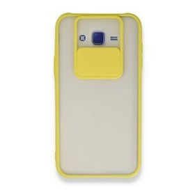 BSSM Samsung Galaxy J7 Palm Buzlu Kamera Sürgülü Silikon - Sarı Kılıf