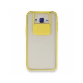BSSM Samsung Galaxy J7 Palm Buzlu Kamera Sürgülü Silikon - Sarı Kılıf