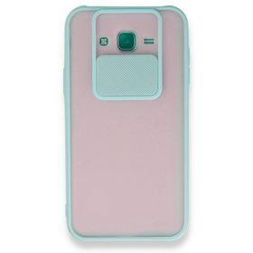 BSSM Samsung Galaxy J7 Palm Buzlu Kamera Sürgülü Silikon - Turkuaz Kılıf