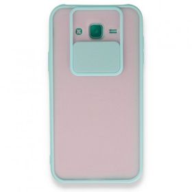 BSSM Samsung Galaxy J7 Palm Buzlu Kamera Sürgülü Silikon - Turkuaz Kılıf