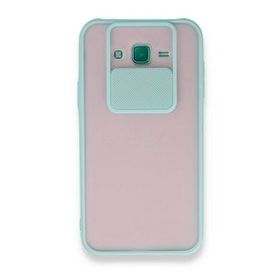 BSSM Samsung Galaxy J7 Palm Buzlu Kamera Sürgülü Silikon - Turkuaz Kılıf