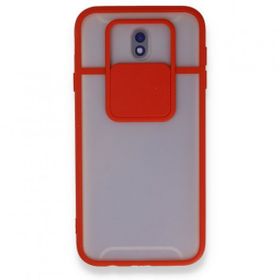 BSSM Samsung Galaxy J7 Pro / J730 Palm Buzlu Kamera Sürgülü Kırmızı Silikon Kılıf