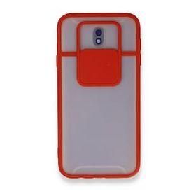 BSSM Samsung Galaxy J7 Pro / J730 Palm Buzlu Kamera Sürgülü Kırmızı Silikon Kılıf