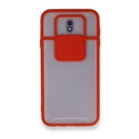 BSSM Samsung Galaxy J7 Pro / J730 Palm Buzlu Kamera Sürgülü Kırmızı Silikon Kılıf